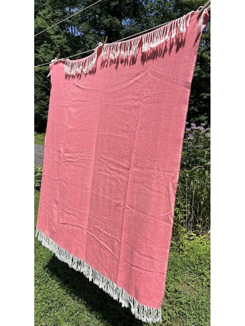 VTG Lands Downunder Pink Herringbone Throw Blanket Italy Fringe 50x53” Cashmere